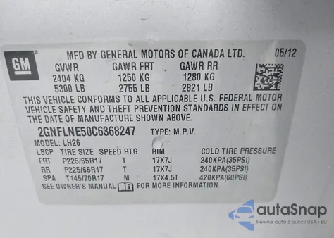 2012 Chevrolet Equinox 2Lt из США, поврежденный, VIN 2GNFLNE50C6368247